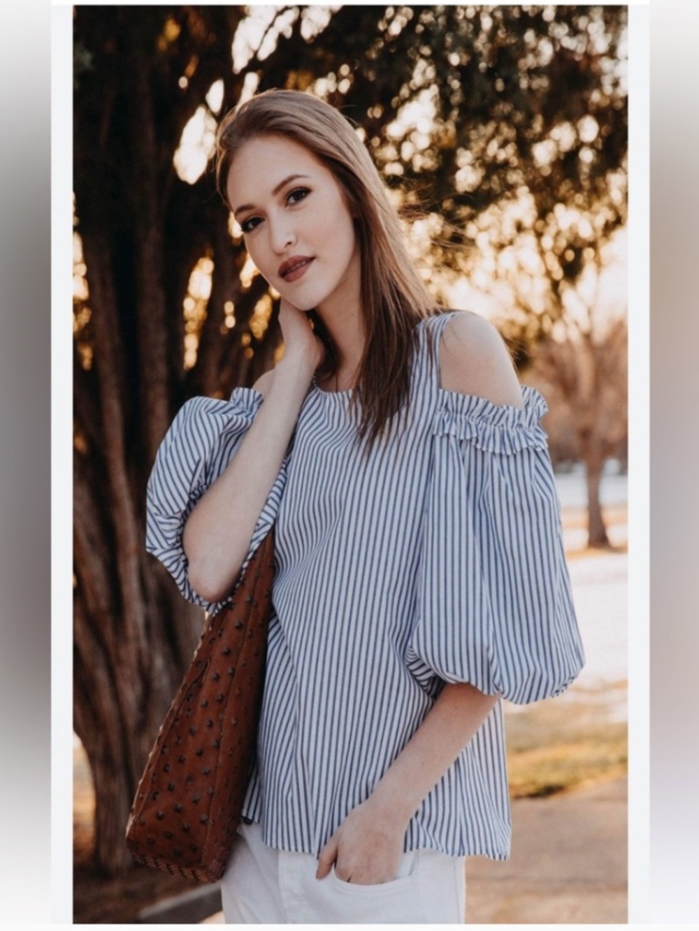 Velvet by Graham & Spencer Bruna Striped Cold Shoulder Puff Sleeve Top Blouse XS - Picture 6 of 13